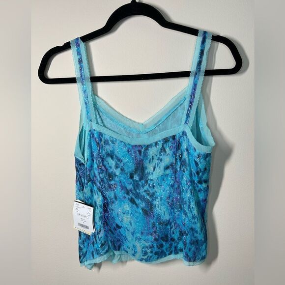 DD Collection Y2K Silk Metallic Mermaid Blue Sexy Slip Blouse Cami Lace - Picture 10 of 12
